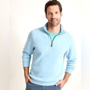 Tommy Bahama Flip Coast Reversible Heathered Blue Cream Half-Zip Sweatshirt